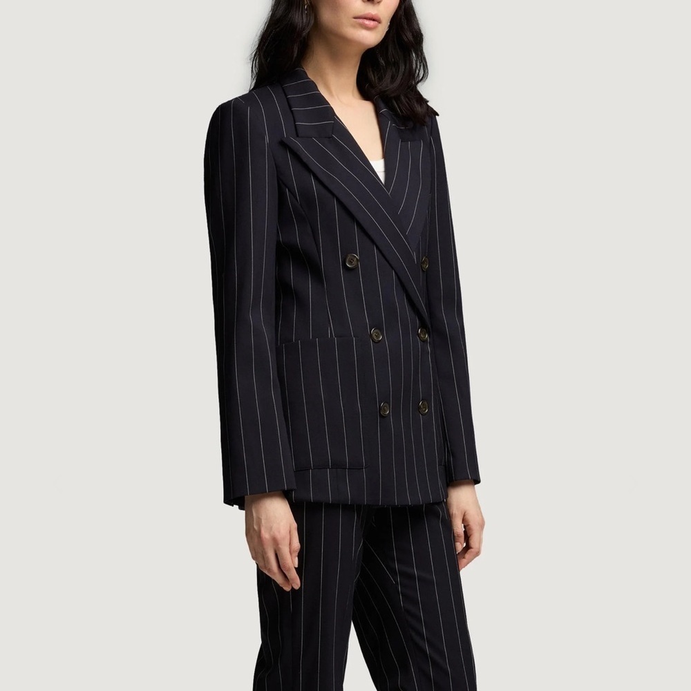 Argent Navy Pinstripe Chelsea Blazer in Stretch Wool - Picture 4 of 8